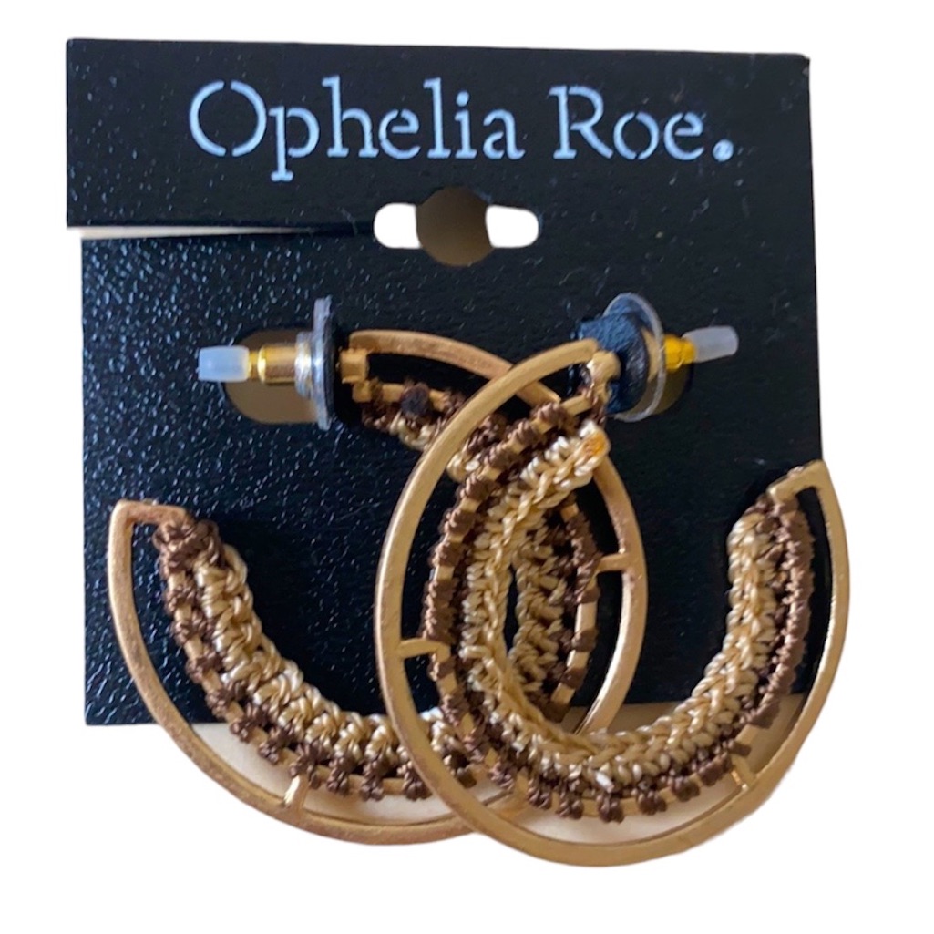 Nwt Brass Brown Gold Crochet Hoop Earrings 14$